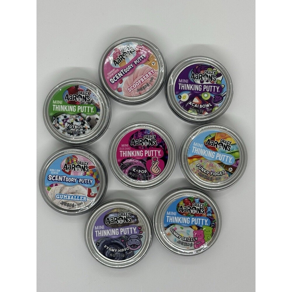 Lot Of 8 Mini Tins Aaron's Crazy Thinking Putty .46 oz